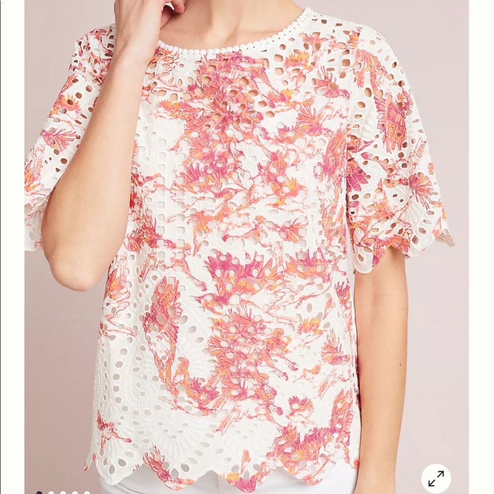 Anthropologie Floral Lace Top - Pink and White